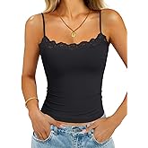 GKBK Womens Padded Lace Tank Tops Built in Bra Double Lined Spaghetti Strap Sleeveless Fitted Cami Layering Club Party Shirt