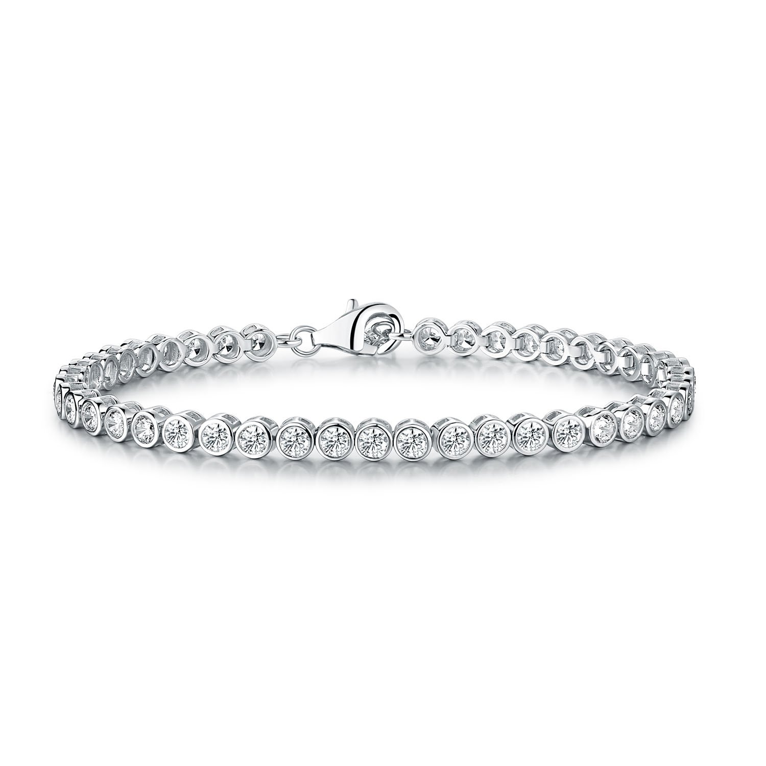 Diamond Treats Tennis Bracelet for Women, Bezel Set solid 925 STERLING SILVER with 3mm Flawless White Cubic Zirconia. This 7.5-8 inch Ladies Eternity Bracelet is the Perfect Jewellery Gift for Women.