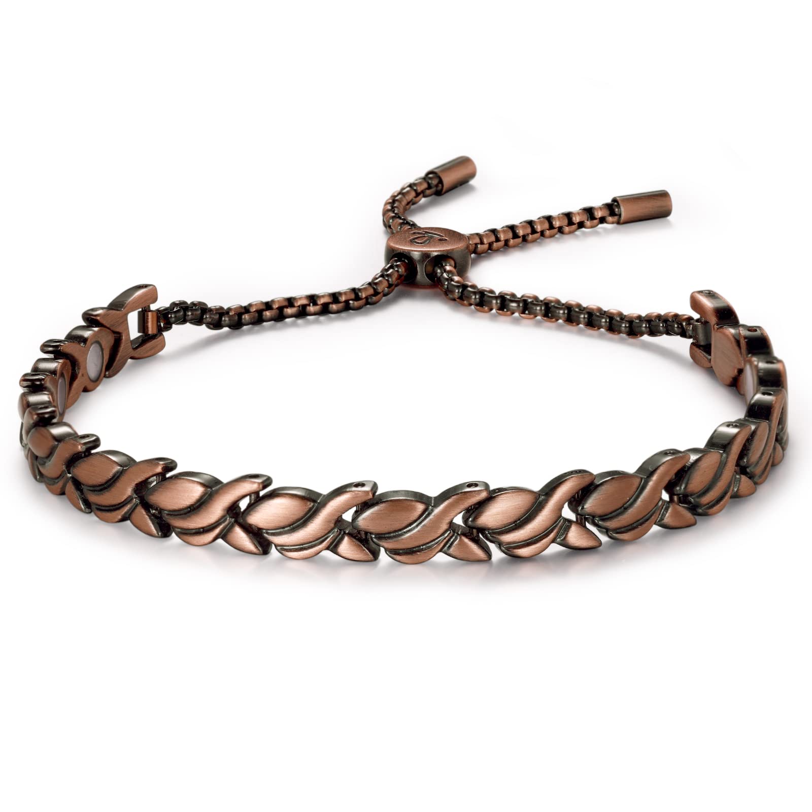 RainSo Copper Magnetic Bracelet for Women - Adjustable Petal Clasp Jewellery with Antique Finish | Luxury Gift Box Presentation & Sizing Tool