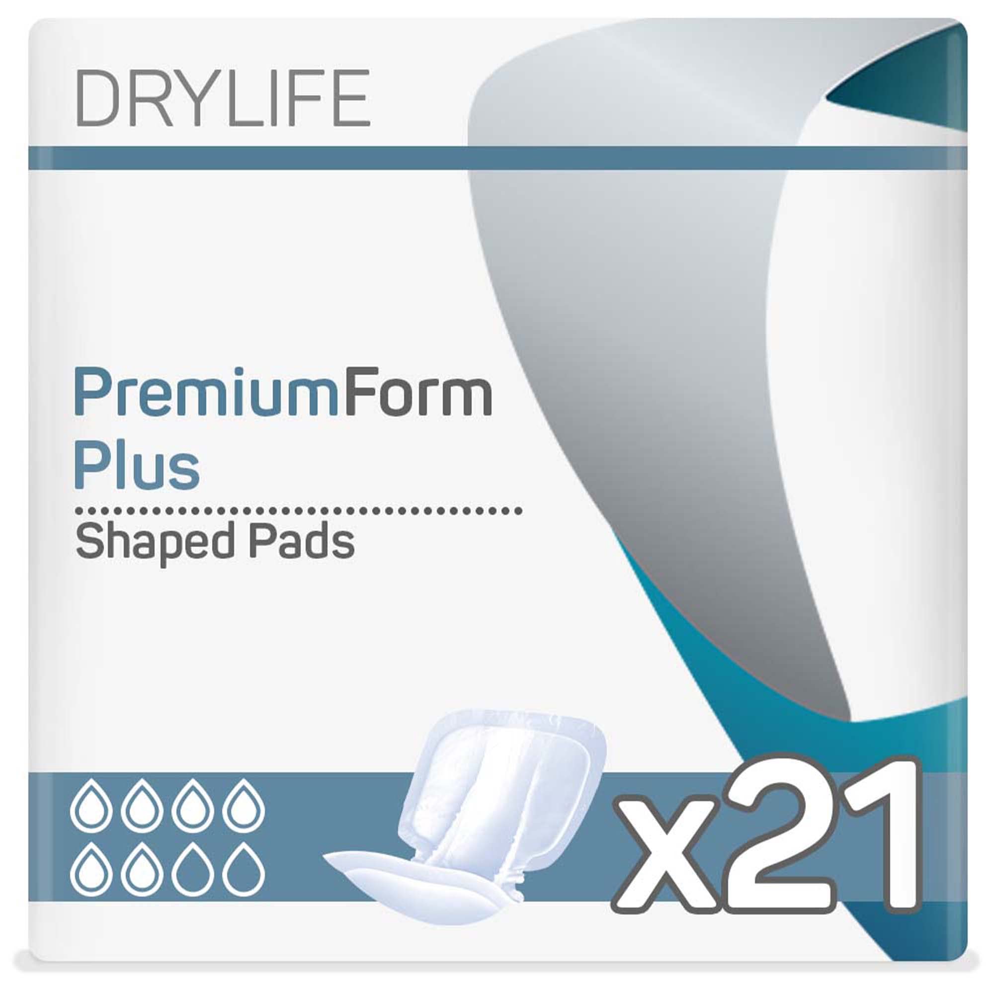 Drylife Premium Form Unisex Incontinence Shaped Pads | Dry Feel Technology, Anti-Leakage Cuffs, Odour Control & 100% Breathable Cotton Material - Plus (1 Pack of 21)