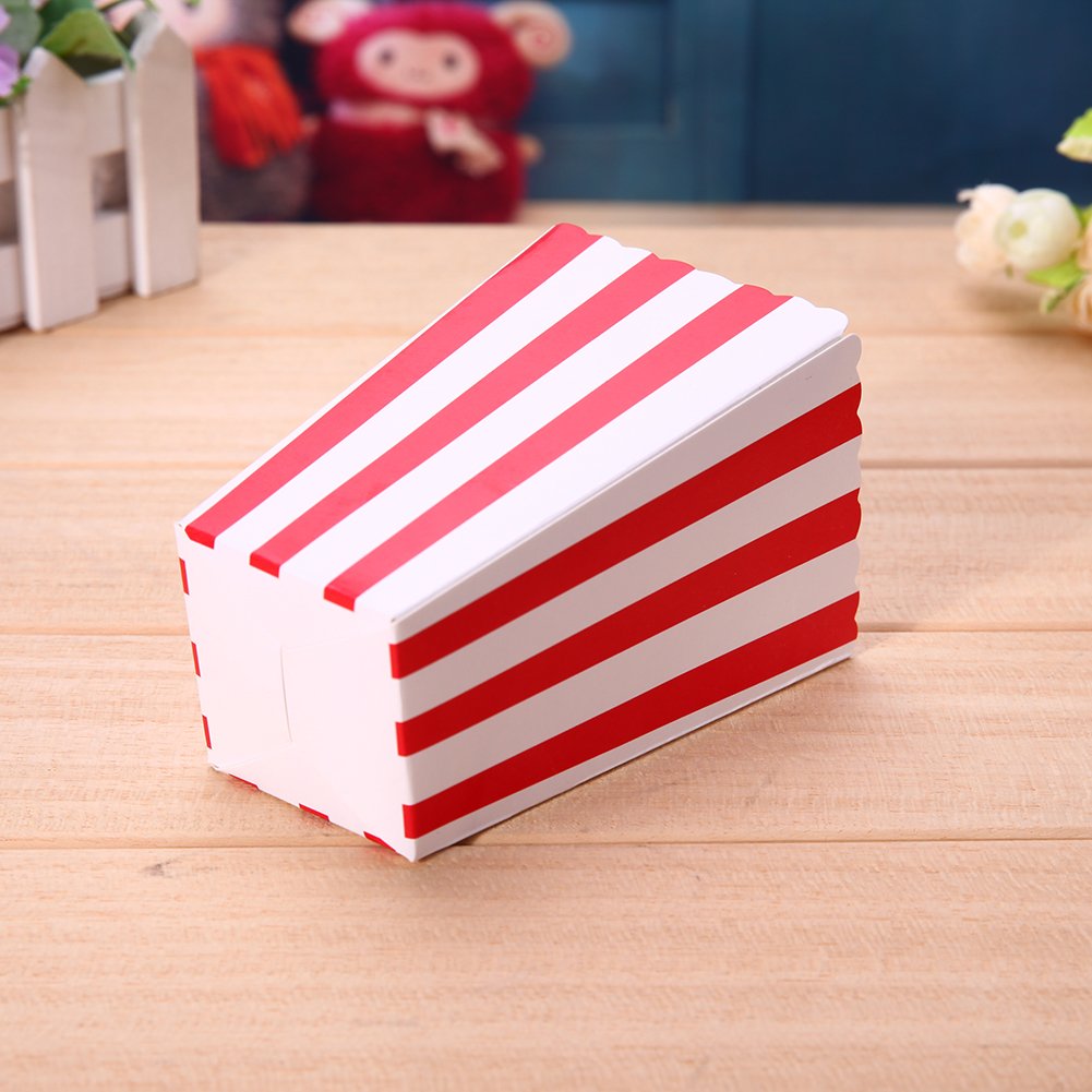 Popcorn Boxes, Classic Popcorn Containers Paper Bags Stripe Box White Red Striped for Party Favor, 24 PCS