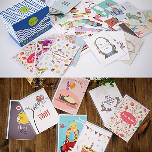 60 Pack Assorted All Occasion Greeting Cards - 60 UNIQUE DESIGN, BIG 5" x 7", Happy Birthday, Get Well, Thank You, Congratulations, Message Inside, Magnetic Bulk Box Set Variety Pack w/Thick Envelope - Thumbnail 5