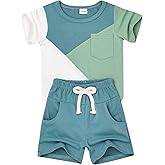 DOMOABEI Baby Boy Clothes Toddler Boy Summer Outfits Short Sleeve Patchwork T-Shirt & Shorts Boy Clothes Set 12 Months-4T