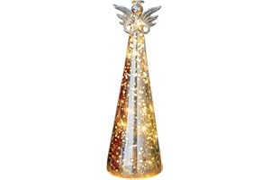 Bits and Pieces Mercury Glass Guardian Angel Figurine - 12-Inch LED Lighted Home Decor, Christmas Decorations, Night Light with Glowing Wings & Halo