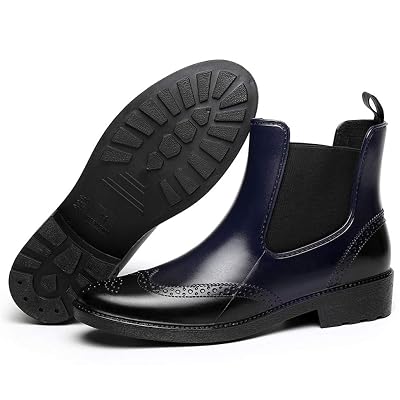 JOYBI Women Round Toe Rain Boots Anti-Skid Rubber Waterproof Girls Fashion Flat Platform Ankle Chelsea Boots