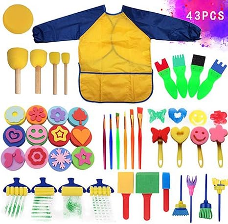 Amazon スポンジペイントブラシ ペイントブラシ お絵描き 道具 絵の具 絵画ツール 落書き子供スポンジペイントブラシセット Diy用 幼稚園 自宅用 アート用品 絵を描くおもちゃ文房具用品 43本セット 筆 ブラシ 通販