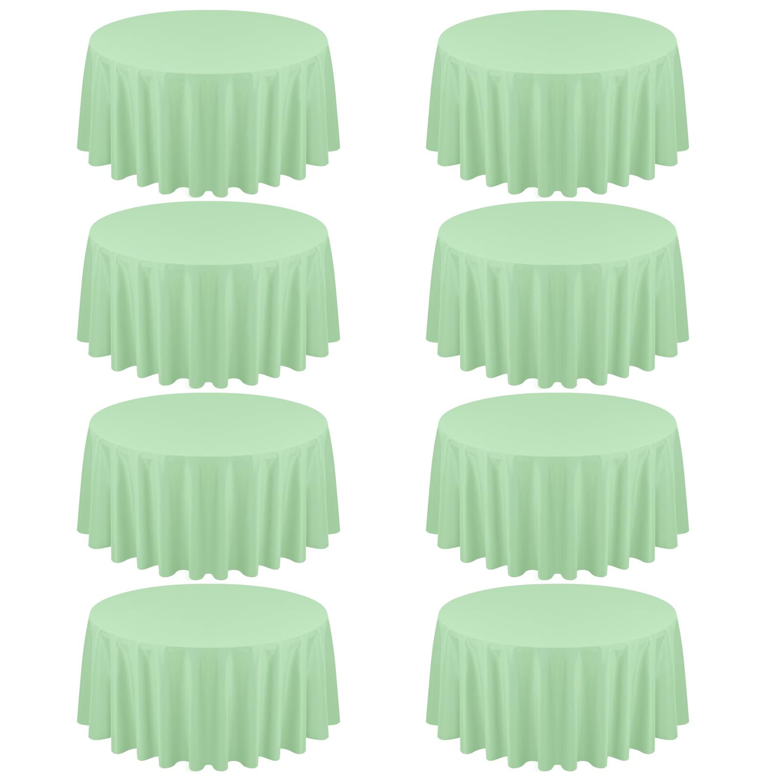8 Pack Sage Green Round Tablecloth 120 Inch Circle Polyester Table Cloth, Washable Fabric Stain and Wrinkle Resistant Table Cover Round Tableclothes for Wedding Parties Banquet Reception Dining Image