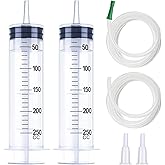 OLCANA 2 Pack 250ml Large Syringe with 100cm Tube Plastic Measuring Syringe with Individually Sealed for Oil Fluid Suction, N