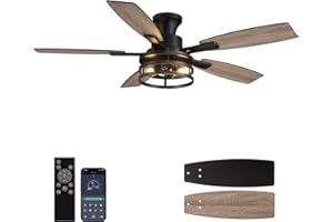 Nuoqiso 52 Inch Flush Mount Ceiling Fans with Lights and Remote Control, Low Profile Farmhouse Ceiling Fan for Bedroom Living