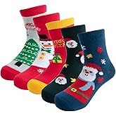 Yvinak 5 Pairs Christmas Socks Kids Warm Socks Children Santa Claus Boys Girls Toddler Winter Autumn Socks