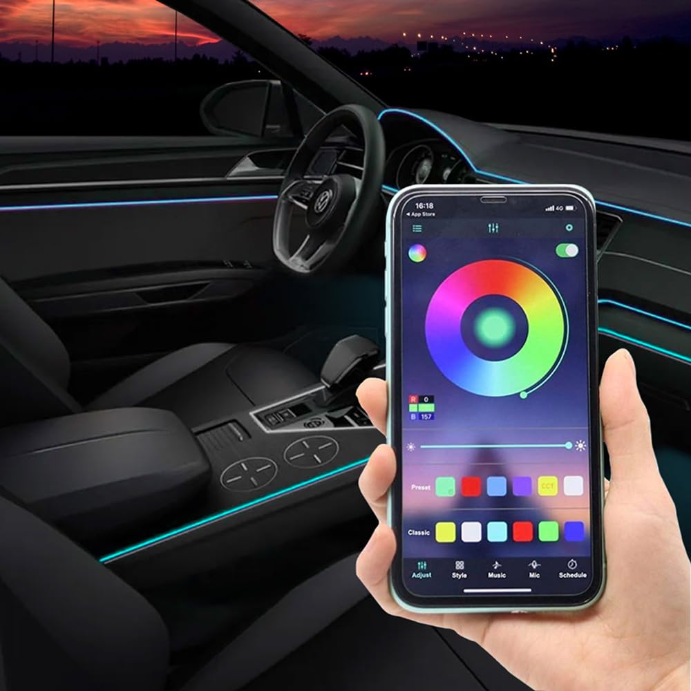 AutoStyle 10-Piece Multi-Color LED Interior Ambience Lighting with App Control & 8-meter Optical Fiber