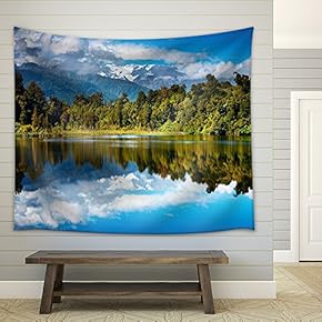 Beautiful Lake, Southern Alps, New Zealand - Fabric Wall Tapestry Home Decor - 51x60 inches