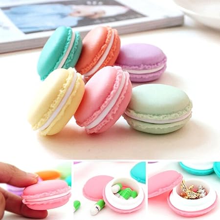 Ularma Kopfhörer Box 6 Mini Macarons-Tasche Ohrhörer Schmuck Medikamente Ring Ohrringe Aufbewahrungsbox 6 verschiedene Farben
