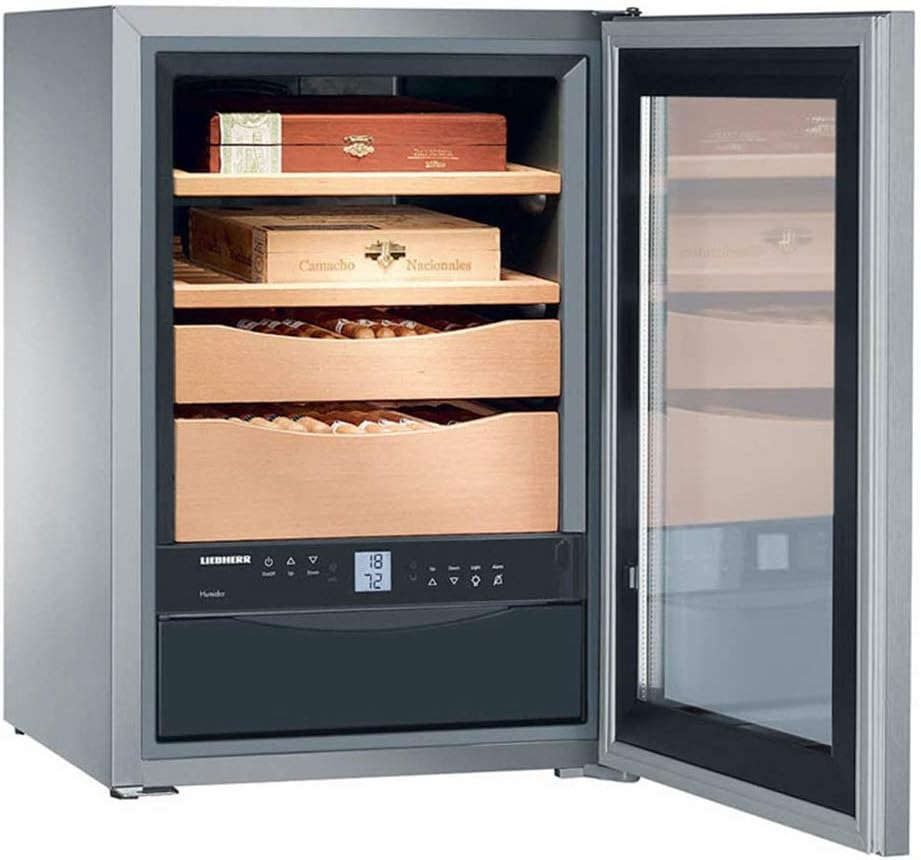 Humidors 400 Cigar Thermoelectric Cigar Cooler Transparent Door Cedar Wood Shelf Adjustable Temperature Humidity Electronic Display (Color : Silver, Size : 43 * 48 * 62cm)