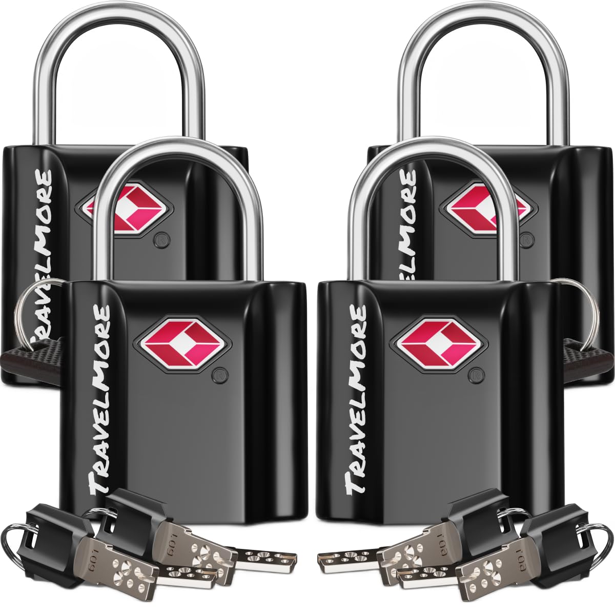 Suitcase Padlocks with Keys – TSA Approved – Travel Locks for Luggage – 4-Pack, Black