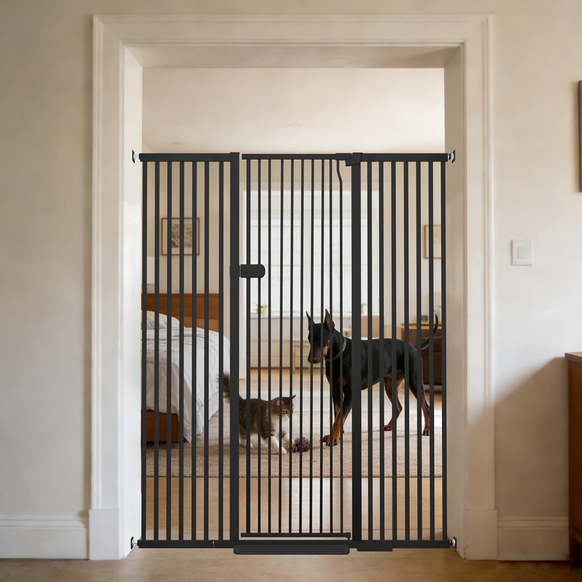 Photo 1 of Lumizone Extra Tall Cat Gate 61.02" High Pressure Mounted Extra Wide 2025 New (17 Sizes) 1.37" Gap No Drilling Auto-Close One-Handed Operation Tall Pet Gate for Dogs(Black, 61.02" H x 29.92"-59.44" W)