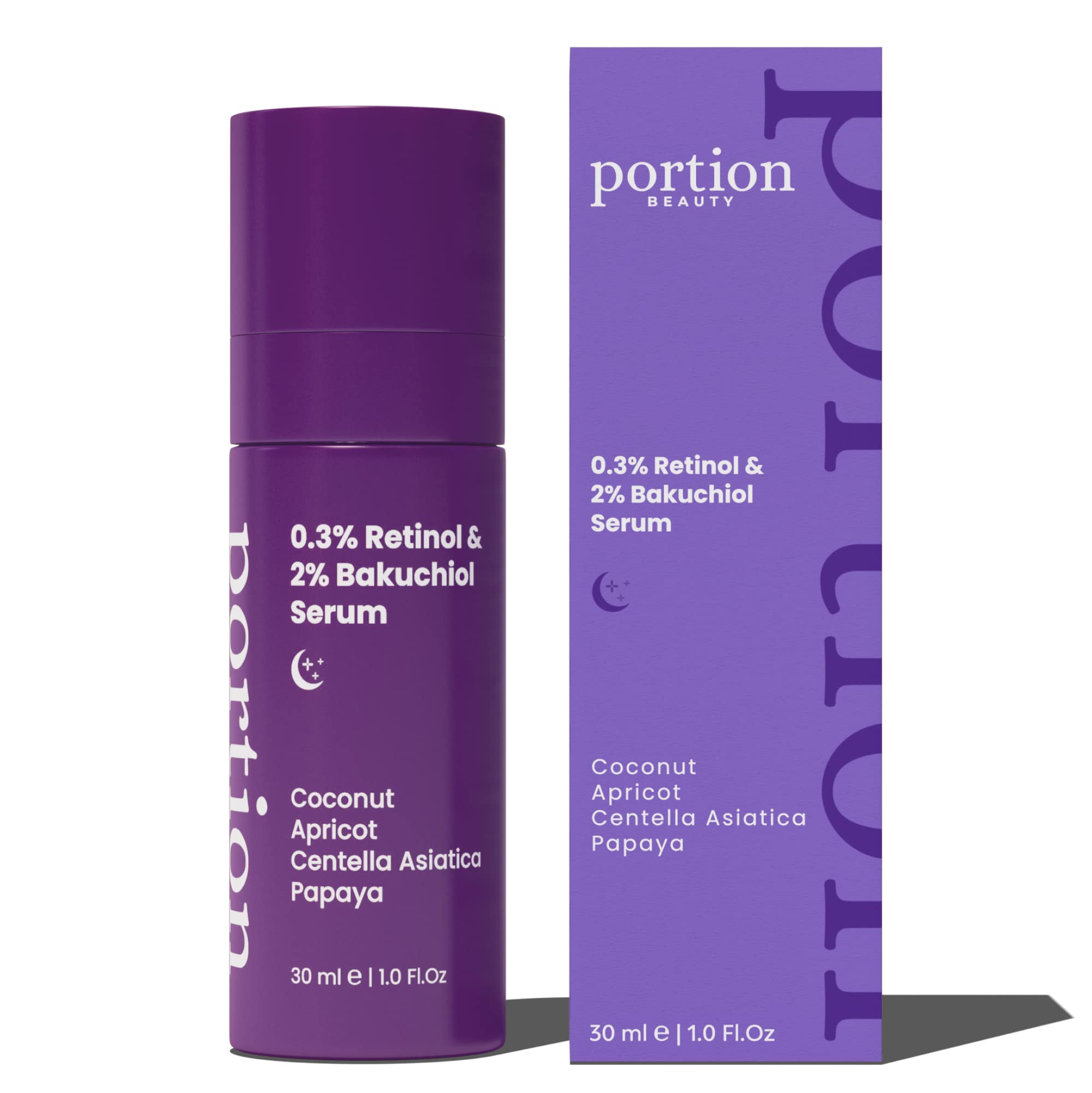 PORTION Retinol Face Serum - Anti Aging Serum for Face: 0.3% Retinol & 2% Bakuchiol - Simple Serum for Skin Care: Retinol Serum to Moisture & Repair Skin - Facial Serum w/ Apricot & Papaya Oil, 30ml