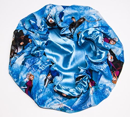 (KIDS FROZEN, TURQUOISE) lined HANDCRAFTED Reversible Kids and toddlers Satin Bonnet will fit AGE 12 Months to 10 years - (MADE IN USA)