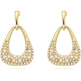 Boho Gold Beaded Pearl Pendant Drop Dangle Earrings for Women,Geometric Crystal Long Pearl Hoop Earrings,Statement Dangling Earrings