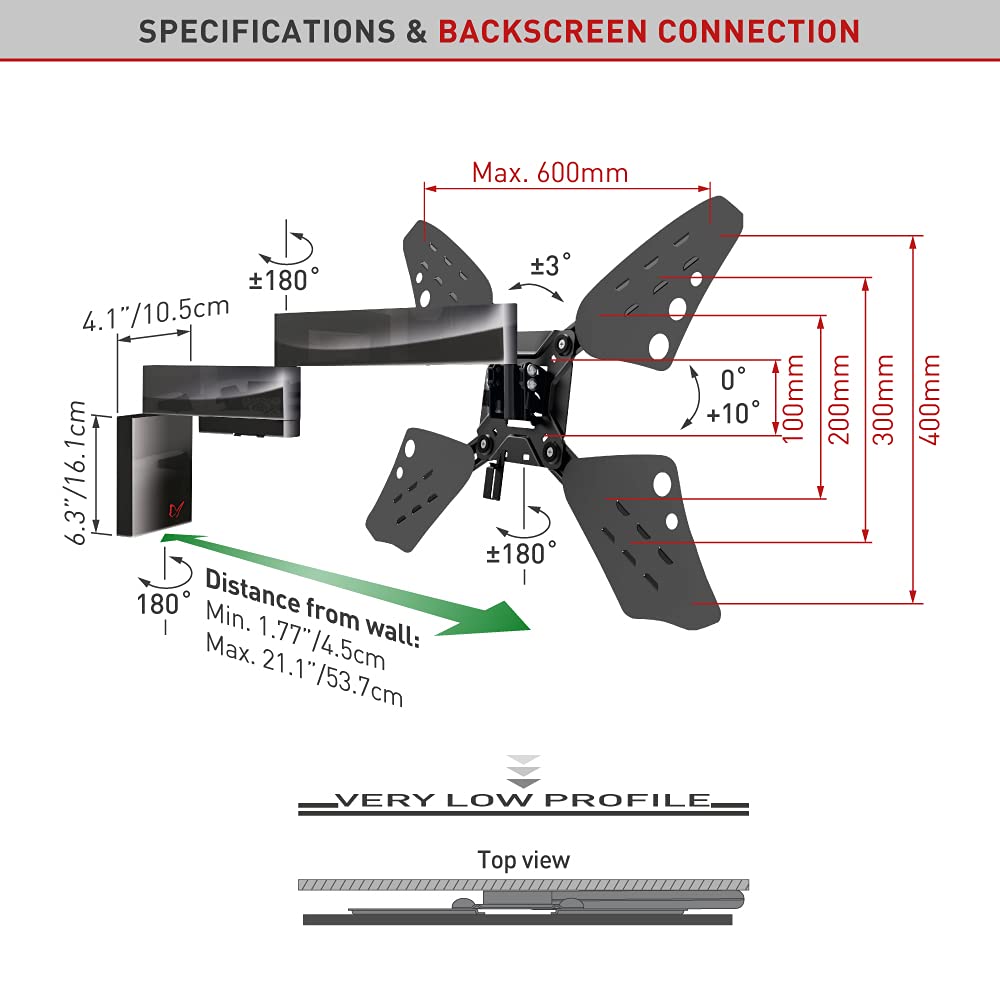 Barkan TV Wall Mount, 32-70 inch Full Motion Articulating - 4 Movement Flat/Curved Screen Bracket, Very Low Profile, Holds up to 88 lbs, Lifetime Limited Warranty, UL Listed, Fits LED OLED LCD