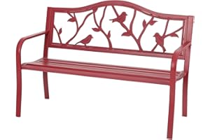 Sophia & William Outdoor Patio Metal Park Bench Red, Steel Frame Bench with Backrest and Armrests for Porch, Patio, Garden, Lawn, Balcony, Backyard and Indoor, 50.4”Wx23.5”D x35.0”H