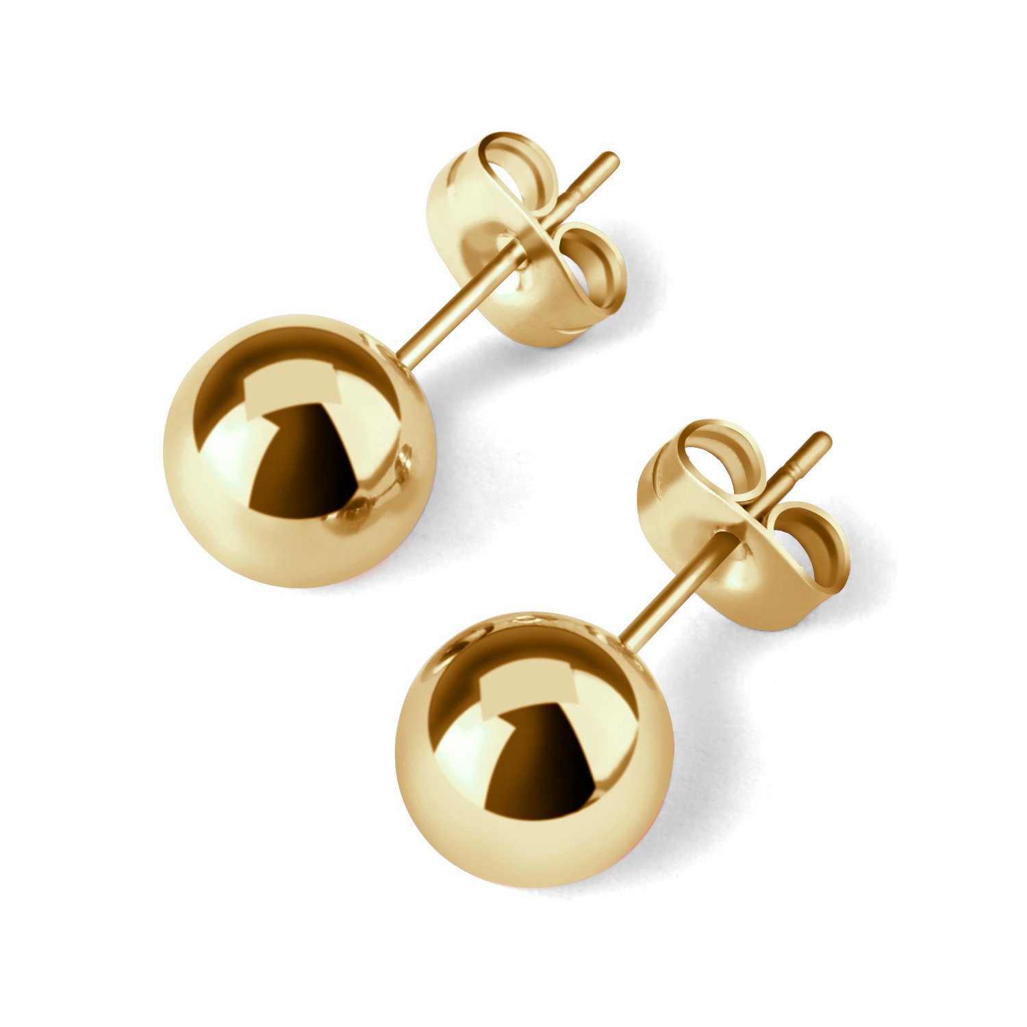UHIBROS 316L Surgical Stainless Steel Round Ball Studs Earrings 5 Pair Set Assorted Sizes (Gold)