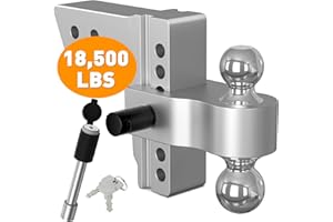 IFOKA Adjustable Trailer Hitch, Fits 2.5 Inch Receiver, 6 Inch Drop Hitch, 18,500 LBS GTW, Aluminum Forged Shank, 2 Inch & 2-5/16 Inch Balls, Towing Hitch for Heavy Duty Truck with Double Lock Pins
