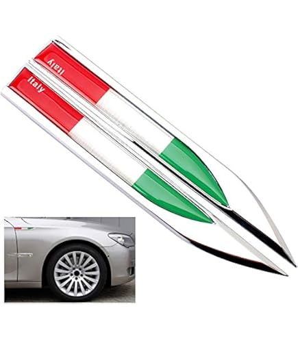 Autocollants Voiture Drapeau Italie - Paire De 2 - En Métal Gaufré Résine - Adhésif Solide - Pour Ailes/capot