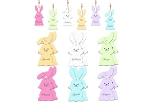 GRMIKBU 12PCS Wooden Easter Basket Name Tags - DIY Unfinished Blank Wooden Basket Tags with String, Cute Easter Decorations for Kids, Easter Party Favors, Easter Basket Name Tags, Spring Party Decor