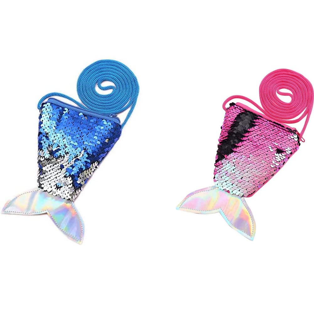 Sequin Purse, Mermaid Tail, Children's Purse, 2 Pieces, Mini Sequins, Cross Body Purse, Children's Shoulder Bag, for Birthday Gift, Party Bag for Children, Girls