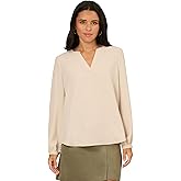 Adrianna Papell Womens V-Placket Airflow Woven Blouse with Long Sleeves
