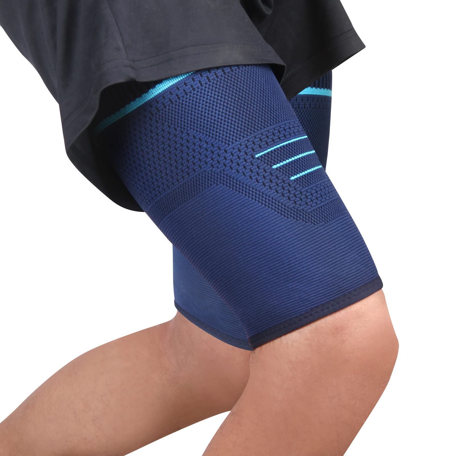 Ruilala Thigh Support for Women and Men Thigh Compression Sleeve Breathable Thigh Brace With Non Slip Silicone For Hamstrings, Muscle Strains, Bruises, Injury Recovery 2 Pack (Blue, L)