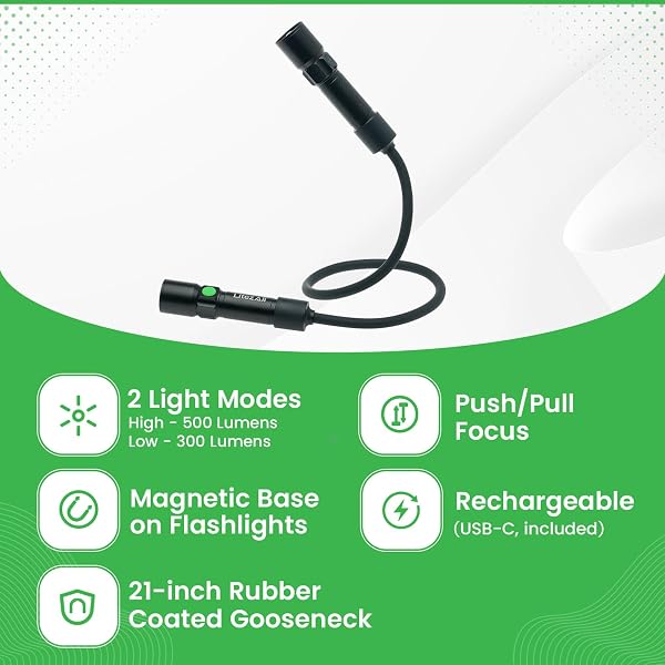 LITEZALL 500 LUMEN RECHARGEABLE NECK LIGHT – BENDABLE NECK FLASHLIGHT, LAMP WITH FOCUS BEAM, BOOK LIGHT, LIGHTS FOR CRAFTS, USB-C CHARGING