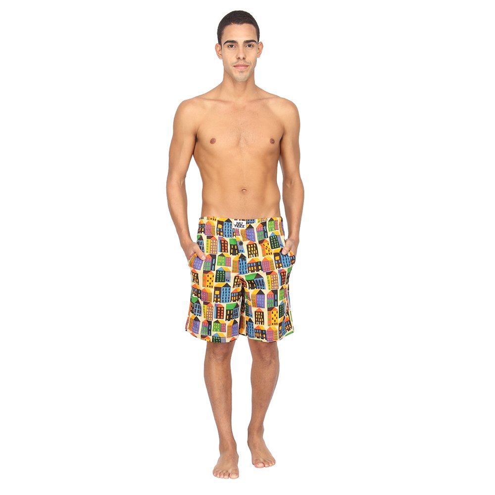 nuteez men's retro metro cotton shorts large multi-coloured