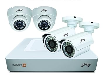 Godrej Security Solutions See Thru 720P 4 Channel 2 Dome 2 Bullet Cameras Full CCTV Camera Kit (White)