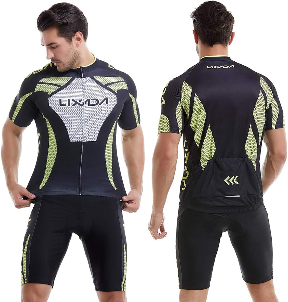 Lixada Men's Cycling Jersey Set Bicycle Short Sleeve Set Quick-Dry Breathable Shirt+3D Cushion Shorts Padded Pants/Bib Short: Sports & Outdoors