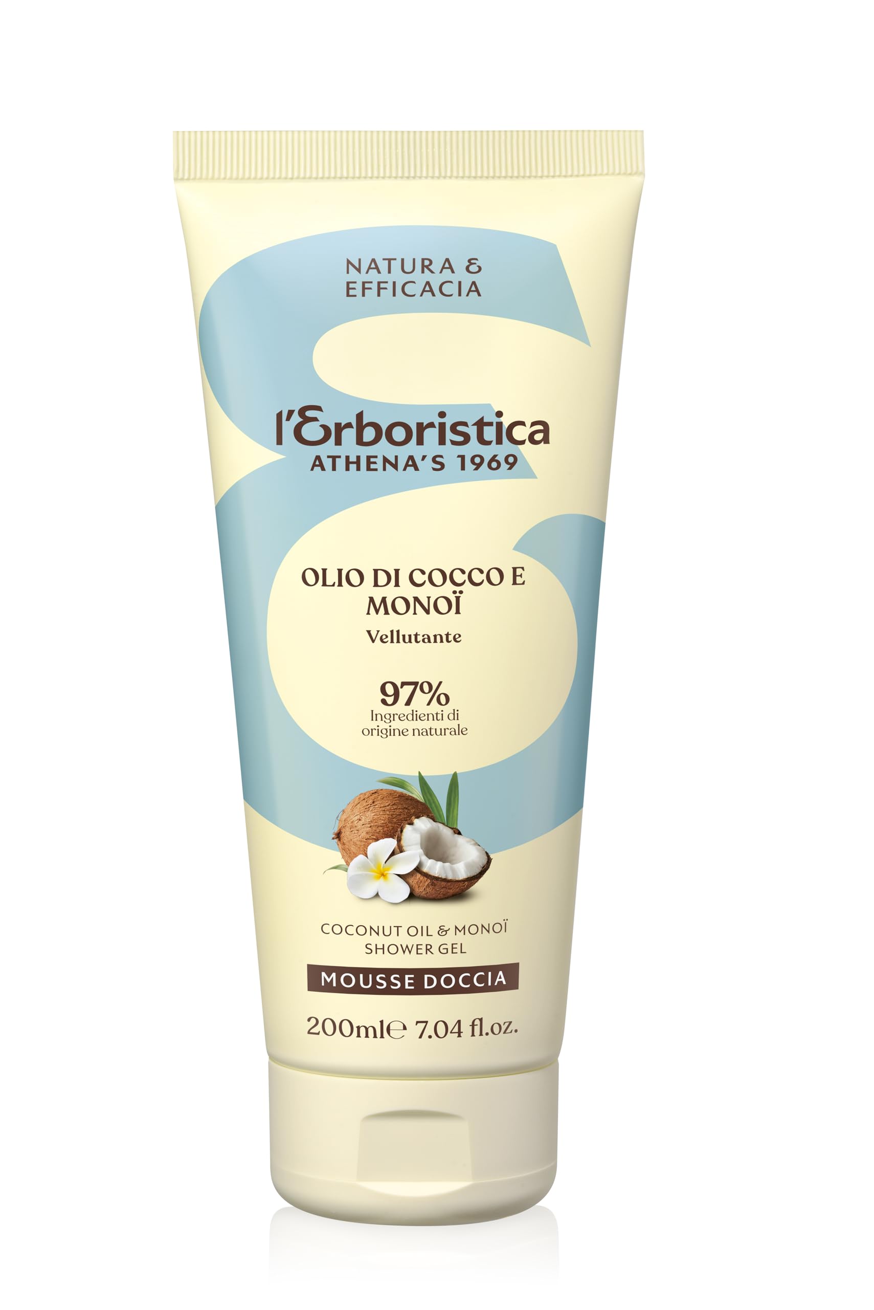 L'ERBORISTICA DI ATHENA'S - Shower Mousse - Velvety and Moisturizing - Scented - with Coconut Oil - 200 ml