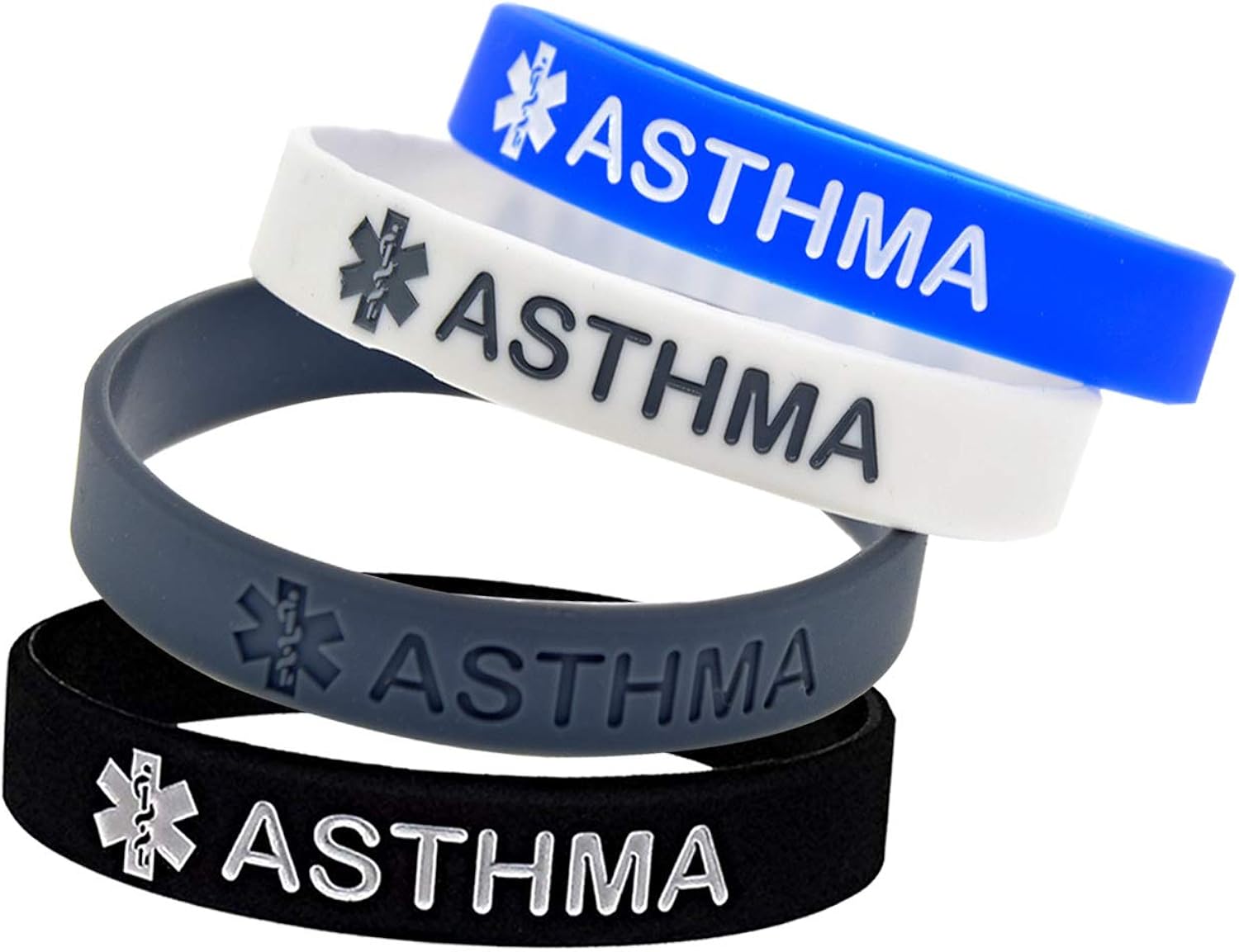 4 Pack Asthma Silicone Medical Alert Emergency Bracelet Wristbands (Asthma) Clothing