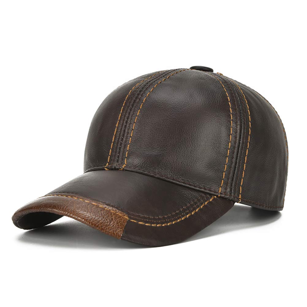 GudesslyAdjustable Men's Genuine Cowhide Leather Baseball Cap for Fall Winter Outdoor Sports Hat