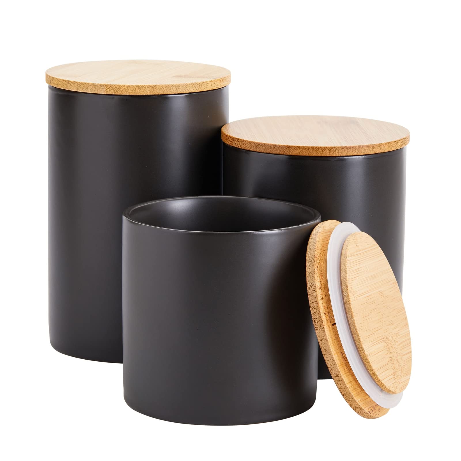 Photo 1 of Farmlyn Creek Set of 3 Marble Canisters with Airtight Wooden Bamboo Lids, Kitchen Counter Containers, Food Storage Jars, Ideal for Storing Sugar, Coffee, Snacks and Other Dry Goods, (3 Sizes)