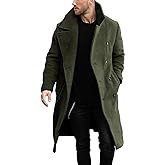 Makkrom Mens Double Breasted Trench Coat Casual Lapel Collar Business Winter Long Overcoats