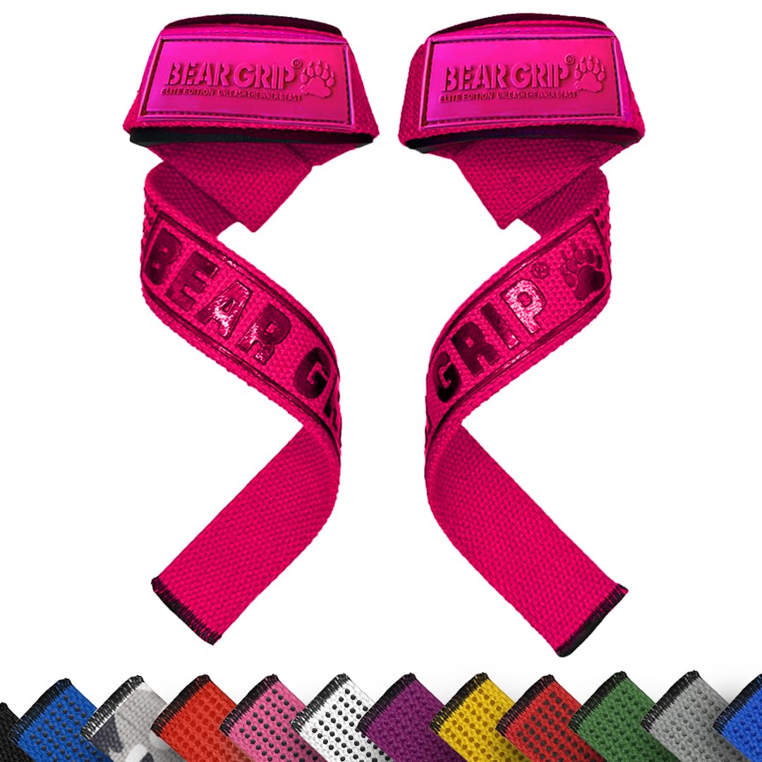 BEAR GRIP Straps - Premium Neoprene padded Heavy Duty double stitched weight lifting gym straps, Gel grip, 100% cotton, Extra long length (Purple) — image 1