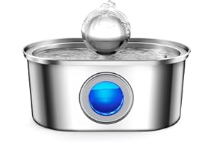 HOMCYTOP Cat Water Fountain Stainless Steel, Pet Water Fountain with 𝗪𝗮𝘁𝗲𝗿 𝗟𝗲𝘃𝗲𝗹 𝗪𝗶𝗻𝗱𝗼𝘄, 𝟭𝟬𝟴𝗼𝘇/𝟯.𝟮𝗟 Automatic Water Fountain for Cats Inside, Dog Fountain Dispenser with Filters