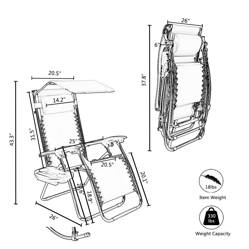Teeker Adjustable Folding Shade Reclining Chairs Gray Zero Gravity Chair With Canopy Patio Sunshade Beach Lounge Chair Pool Lounge Chair With Cup Holder And Headrest For Beach Garden Patio Lawn Garden Chairs