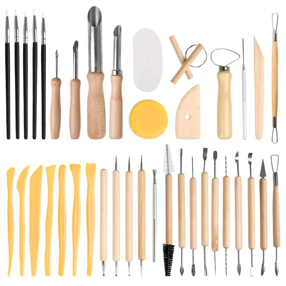 FOCCTS 40Pcs Pottery Clay Sculpting Tools, Carving Modeling Clay Sculpting Tools Set Ceramic Tools Clay Sculpting Tool, Polymer Clay Tools for DIY Art, Engraving, Ceramic, Modeling, Embossing