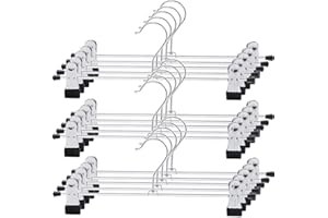 PYJLBX Pant Hangers, 15 Pack Metal Skirt Hangers Trouser Clothes Hanger, Heavy Duty Hangers with Non-Slip Adjustable Clips, S