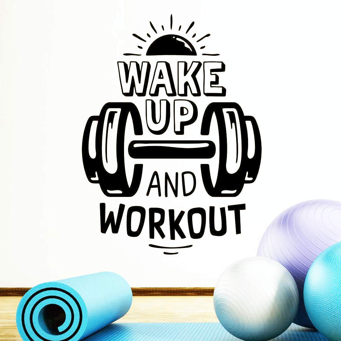 Wake up Workout Wall Art Stickers Fitness Boxing Home Gym Sticker Wall Decor Motivational Poster Quote Vinyl Wall Decal Gym Weights Home Decor Wall Stickers Inspirational Artwork Exercise Crossfit