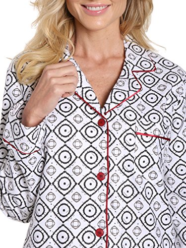 Women's Cotton Flannel Pajama Sleepwear Set - Moroccan White-Black - 2XL - Thumbnail 5