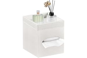 YAPISHI Tissue Box Cover Square, PU Leather Tissue Cube Box Holder with Storage Valet Tray, Decorative Tissue Holders, Modern Tissues Case Napkin Dispenser Facial Paper Organizer for Bathroom Vanity
