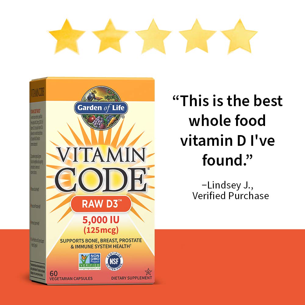 Garden of Life Vitamin D, Vitamin Code Raw D3, Vitamin D 5,000 IU, Raw